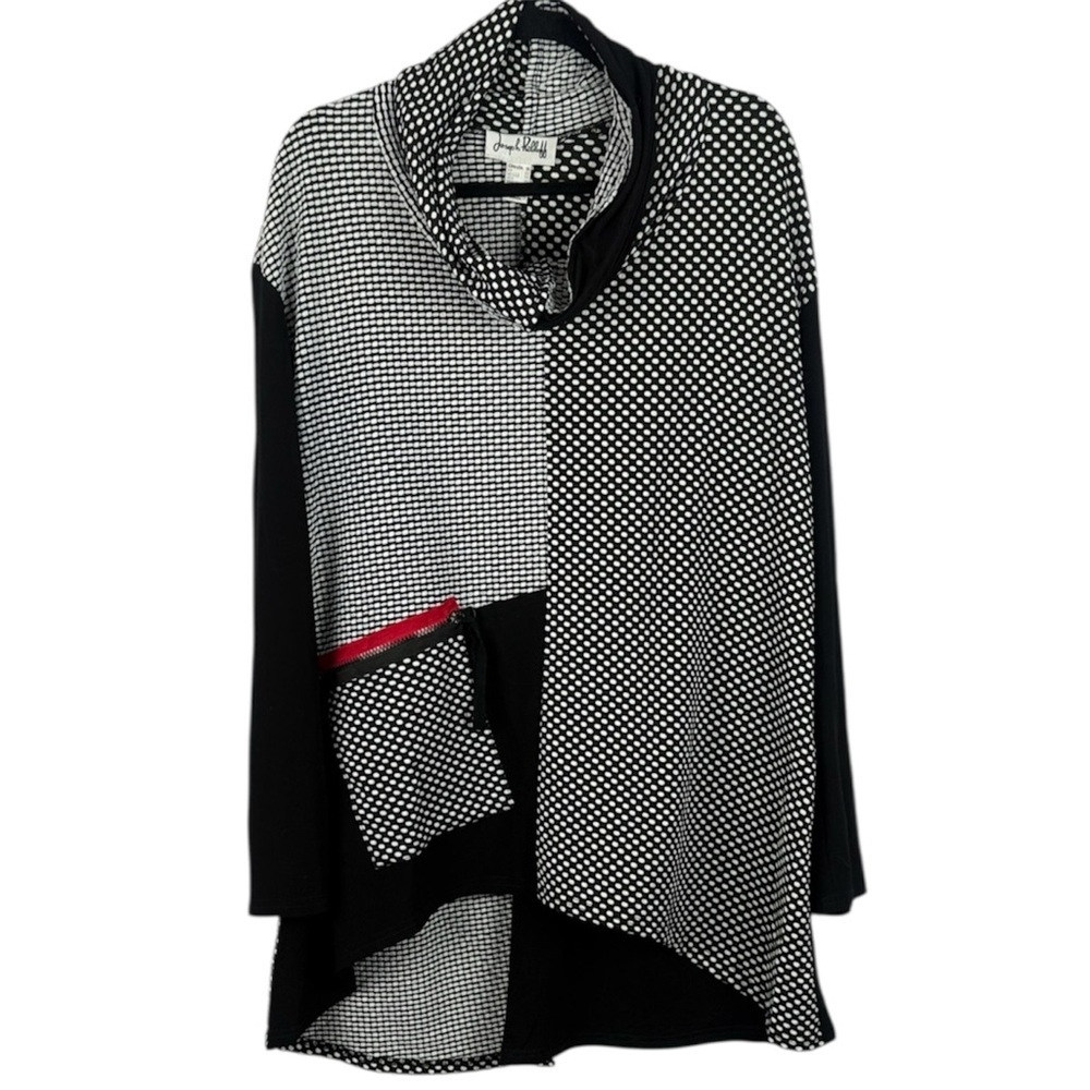 Joseph Ribkoff Black & White Mixed Geometric Print Cowl Neck Long Sleeve Tunic